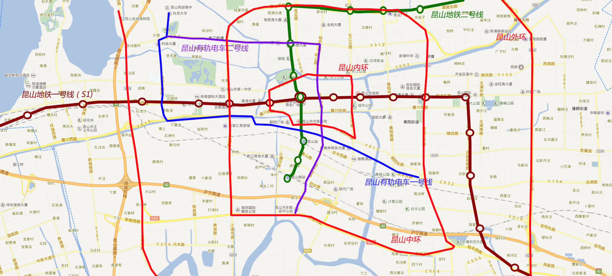 大昆山未来交通地图,预计昆山方案,地铁线还是将走前进路接上海11