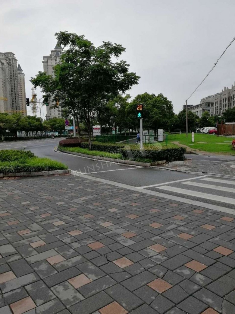 中华园路和人民路交叉口的这个人行道红绿灯有点歪 容易搞晕